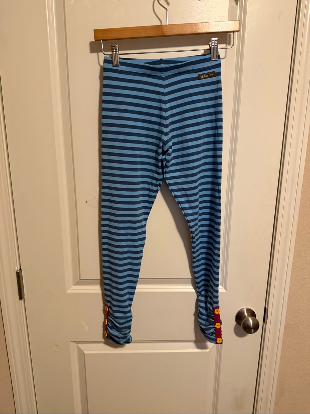 Matilda Jane Blue and Navy Striped Leggings with Button Cuff NWT